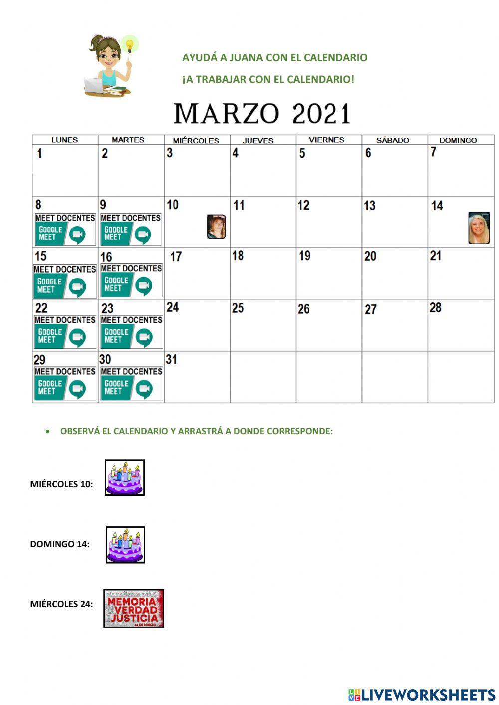 A trabajar con el calendario de marzo
