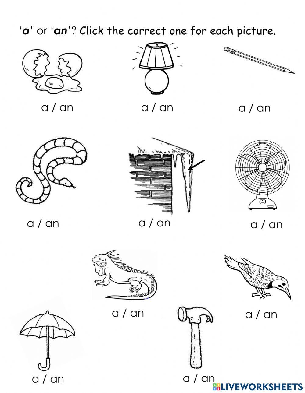 A or an | Free Interactive Worksheets | 794018