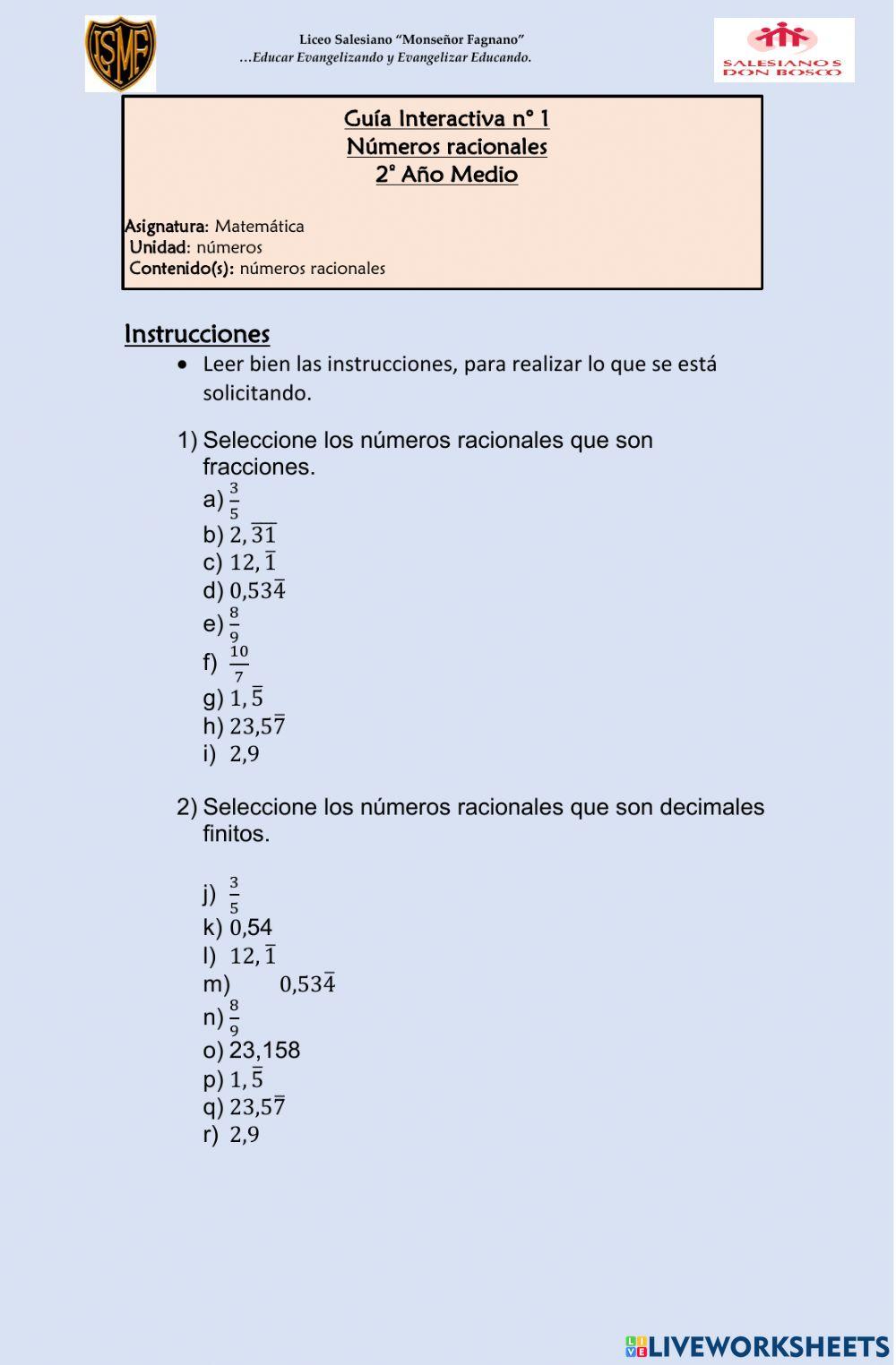 Numeros racionales Numeros racionales