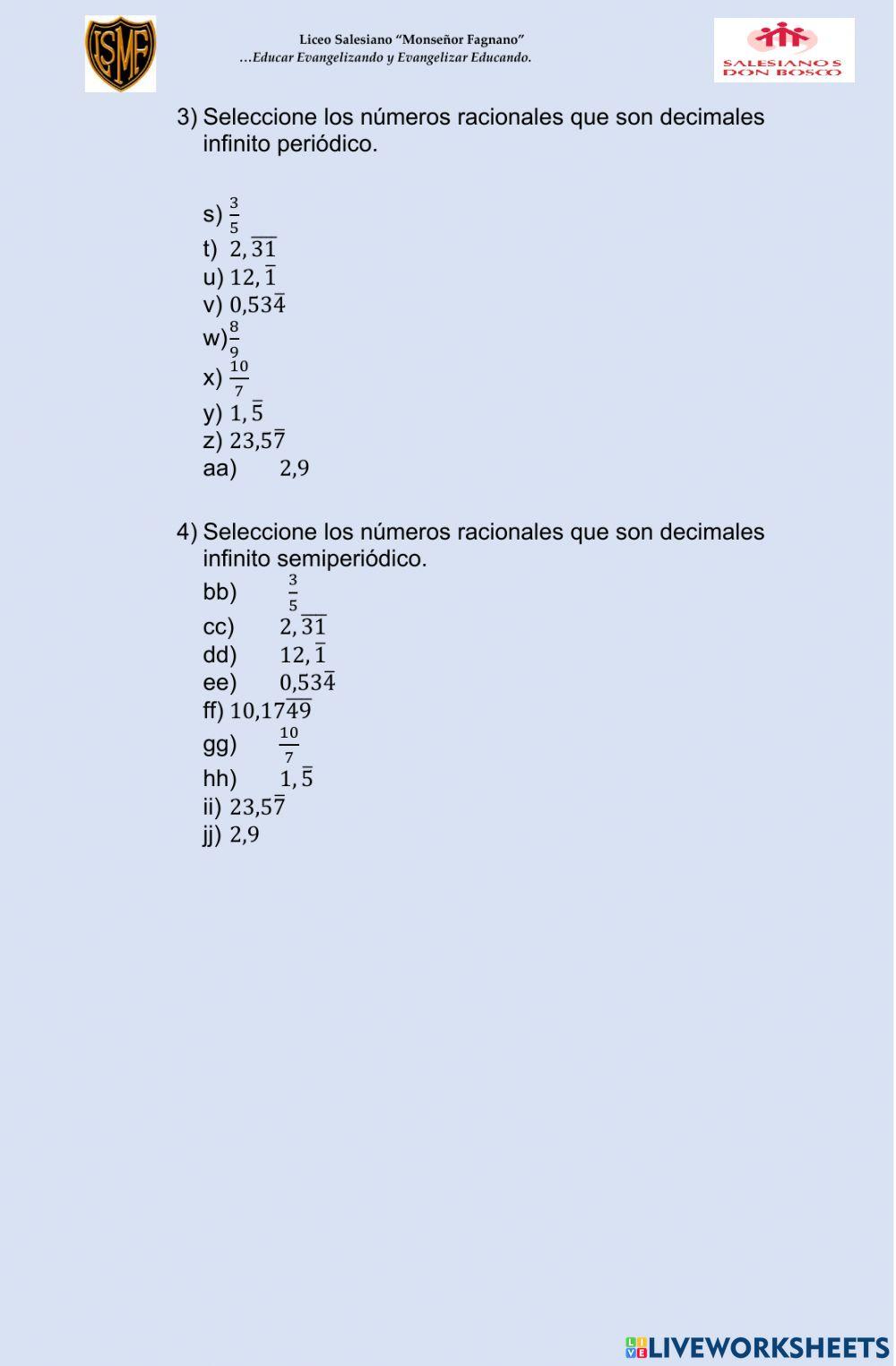 Numeros racionales Numeros racionales
