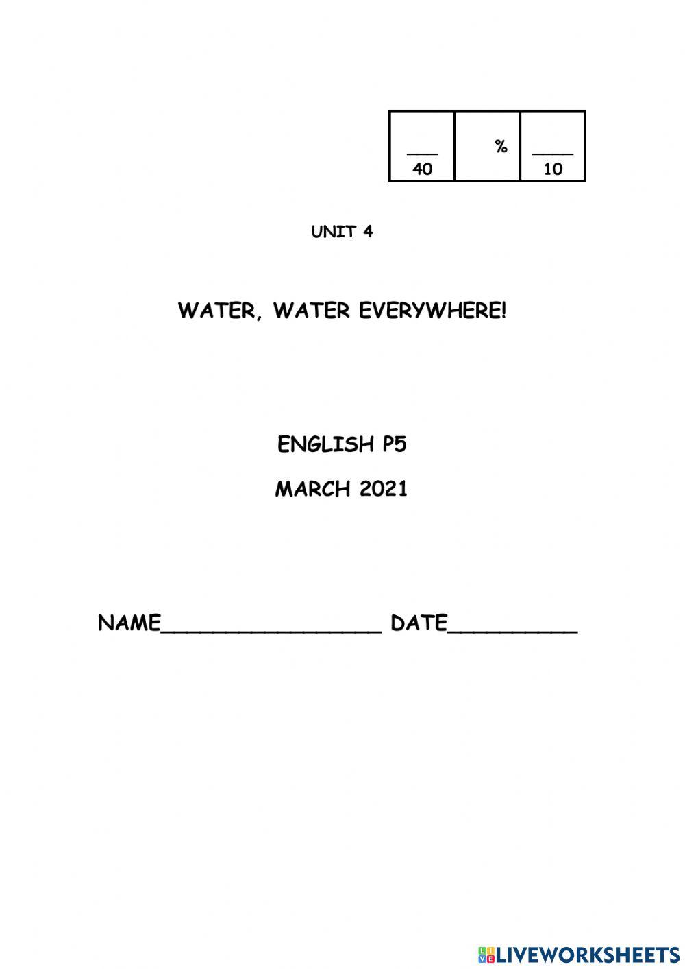 Unit 4 Water, water everywhere online exercise for Live Worksheets