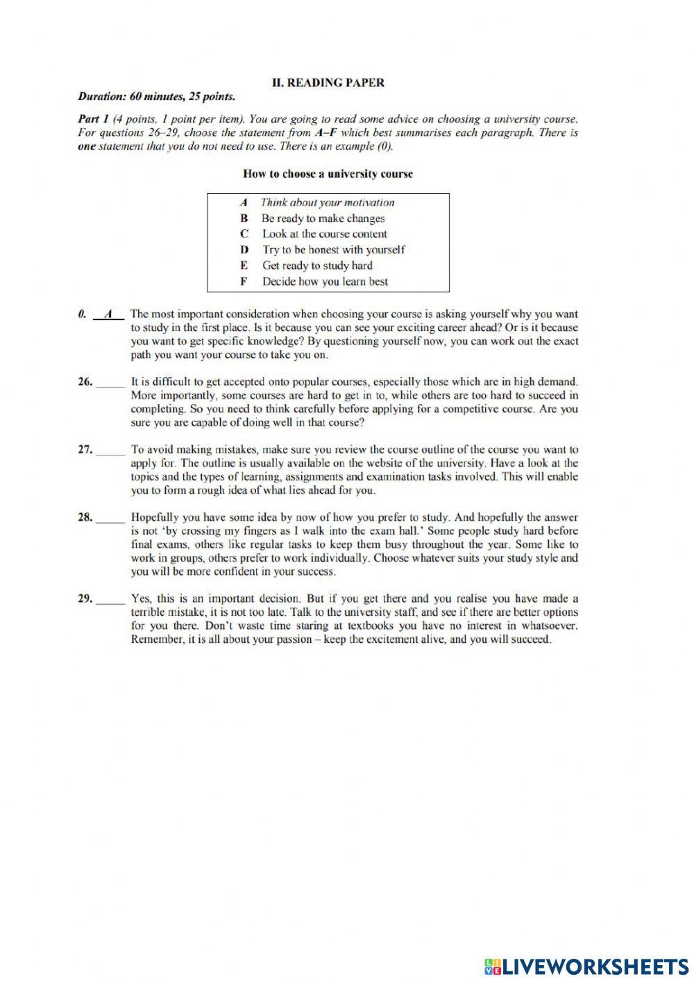How To Choose A University Course Worksheet Live Worksheets how-to-choose-a-university-course-worksheet-live-worksheets