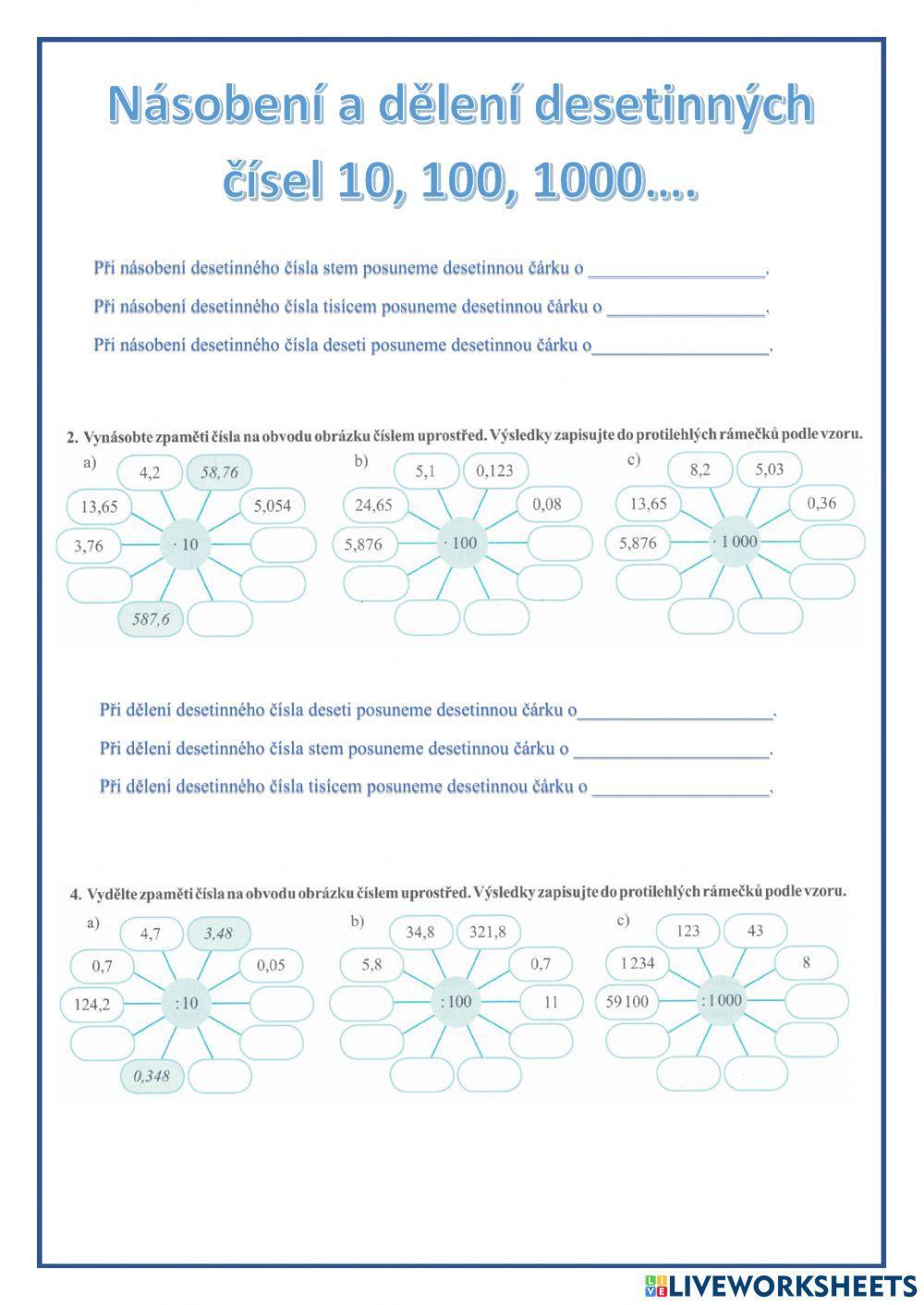 Násobení a dělení desetinných čísel10,100