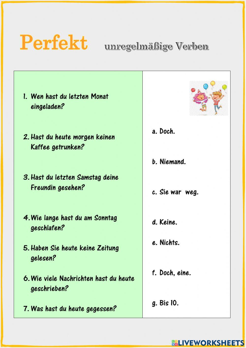 Perfekt unregelmäßiger Verben