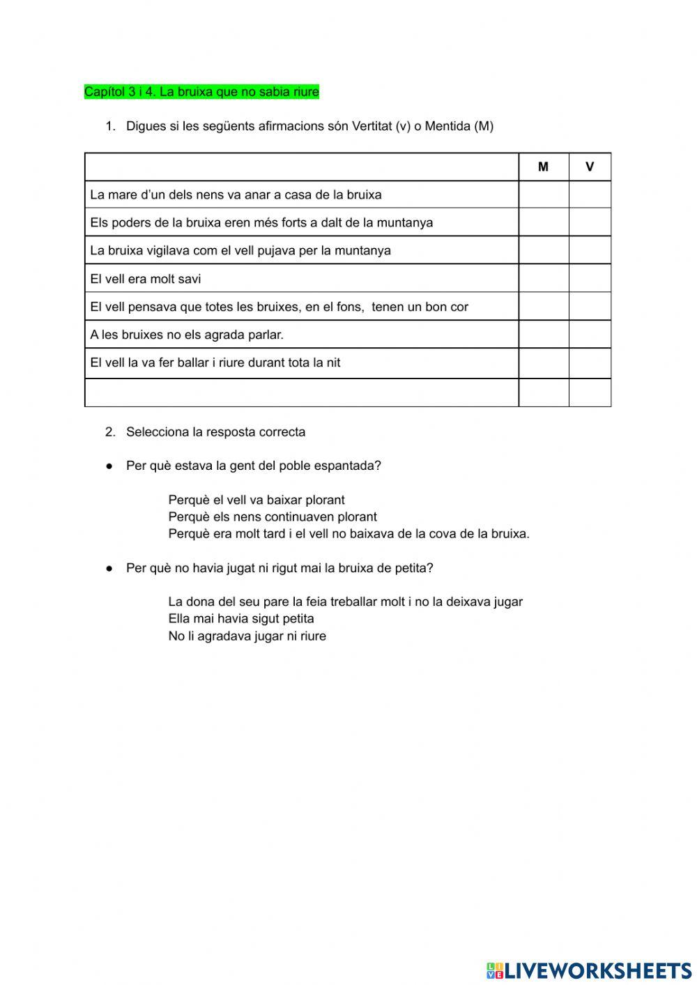 La bruixa que no sabia riure. Capitol 3 i 4