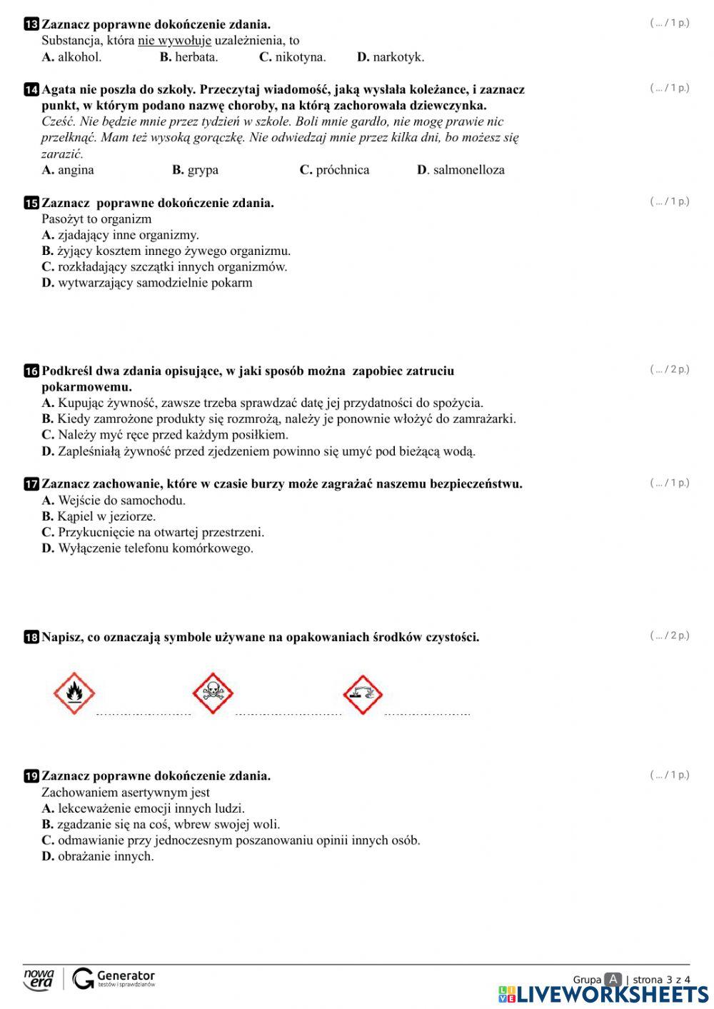 Sprawdzian Tajemnice Przyrody Klasa 4 Przyroda - spra… | Free Interactive Worksheets | 4848676