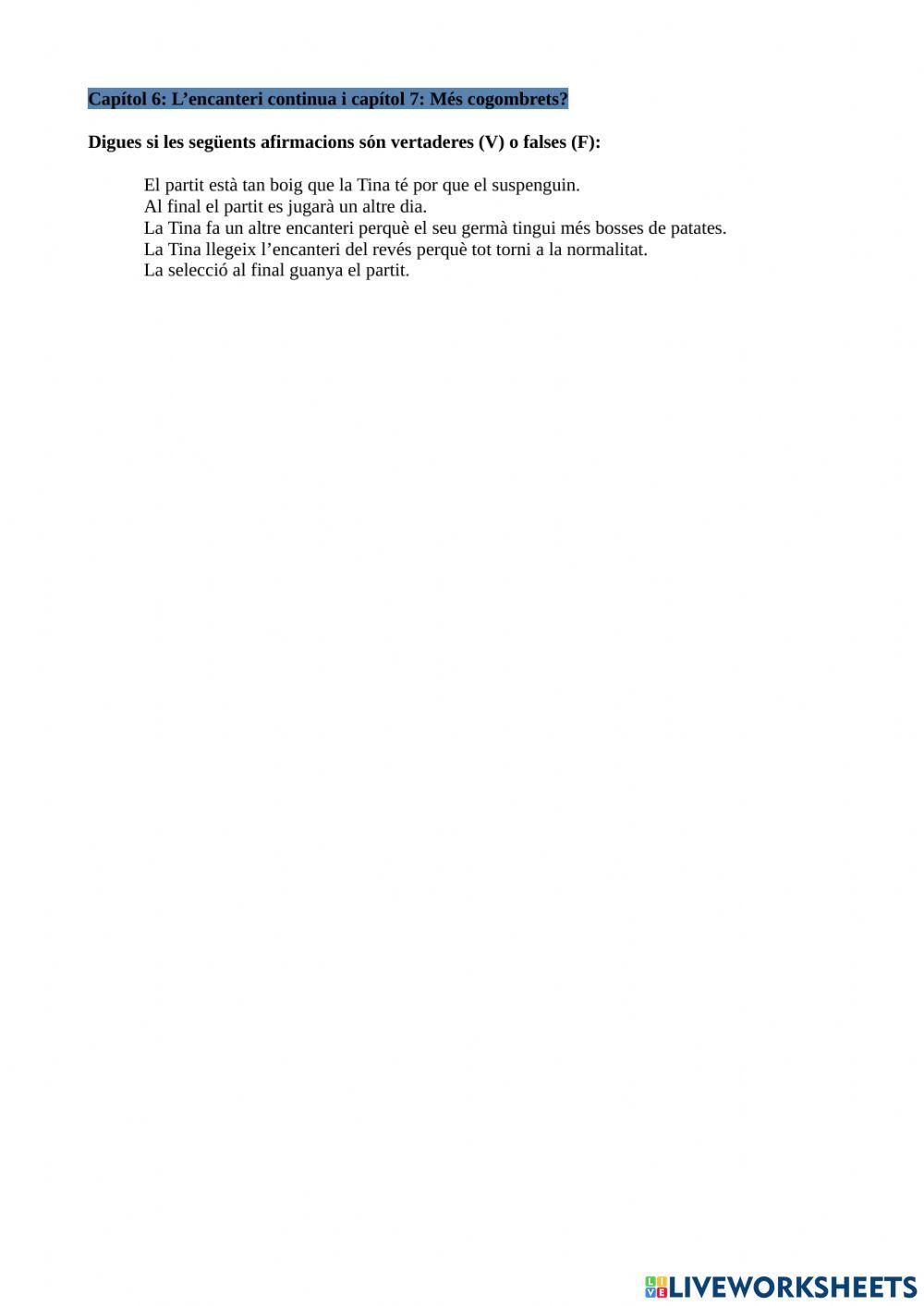 Comprensió Tina Superbruixa i en Pitus: El partit de futbol embruixat Cap. 6 i 7