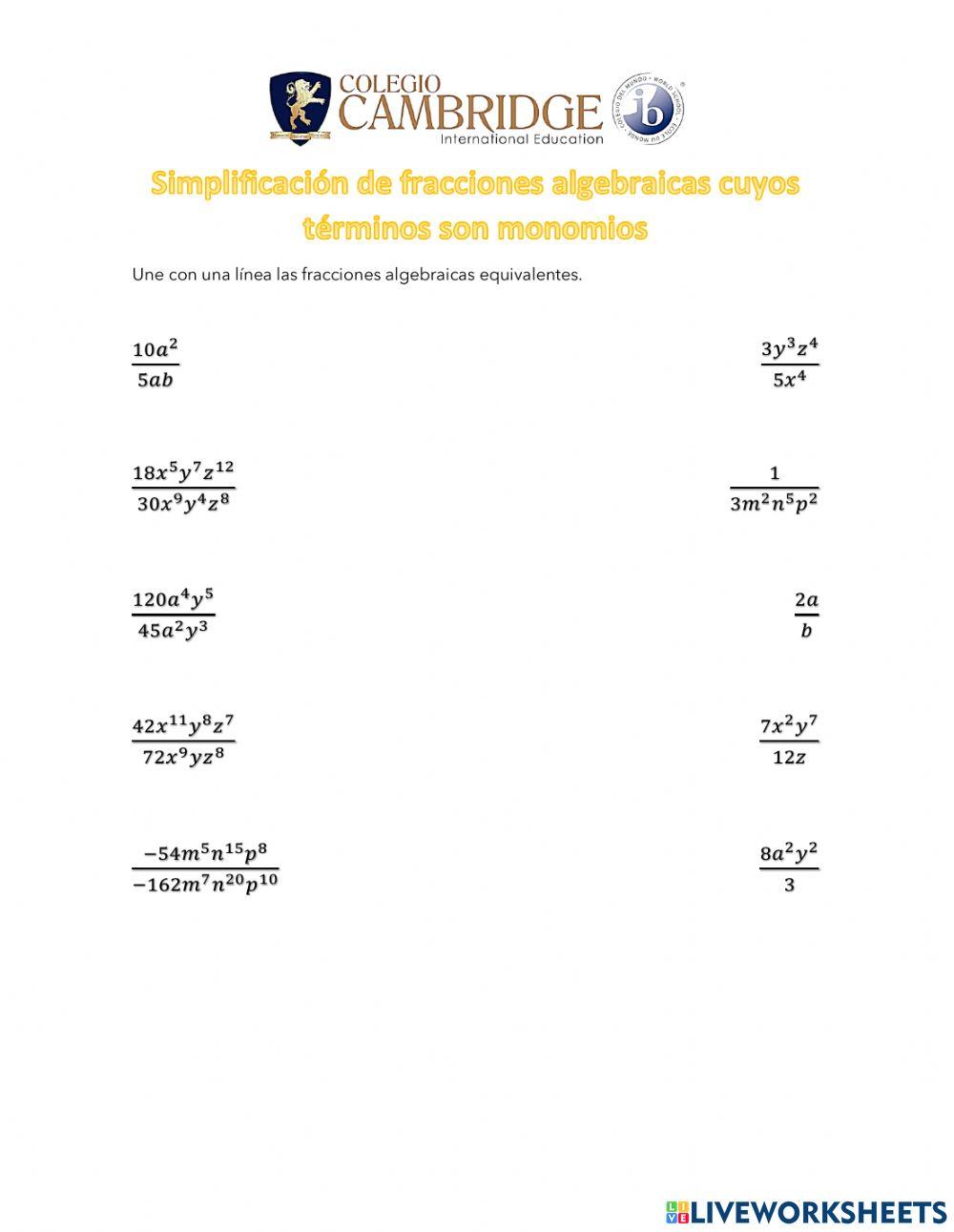 Simplificar fracciones agebraicas