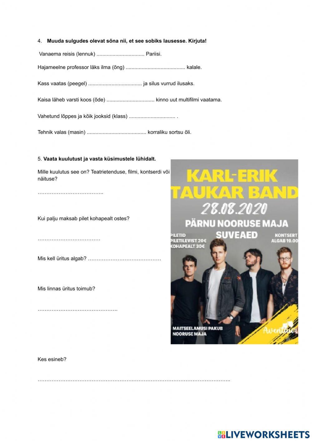 Kontrolltöö: mitmus kellesse? kelleta? kellega? 2. klass