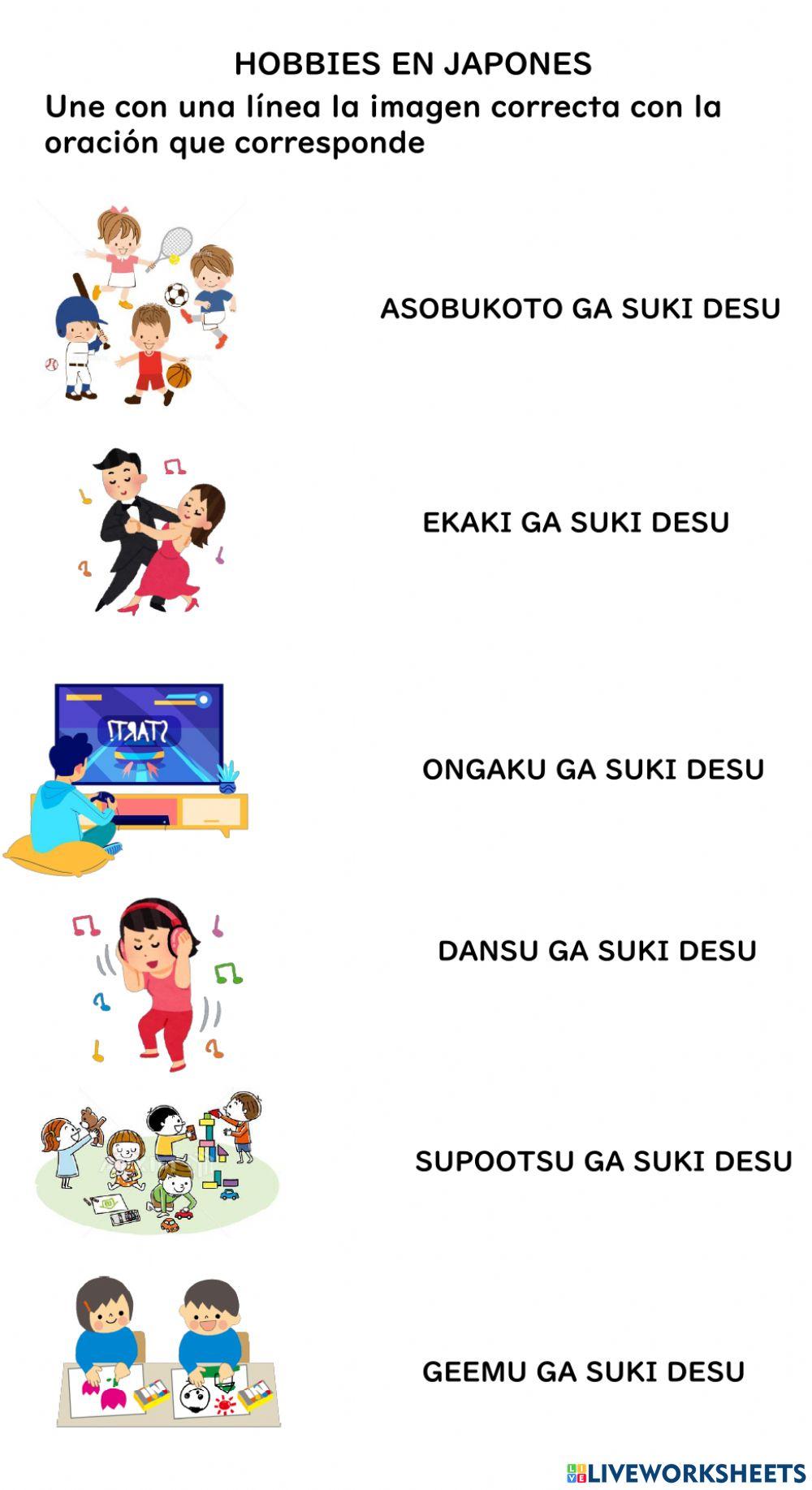 Hobbies in japanese Match 2 y 3