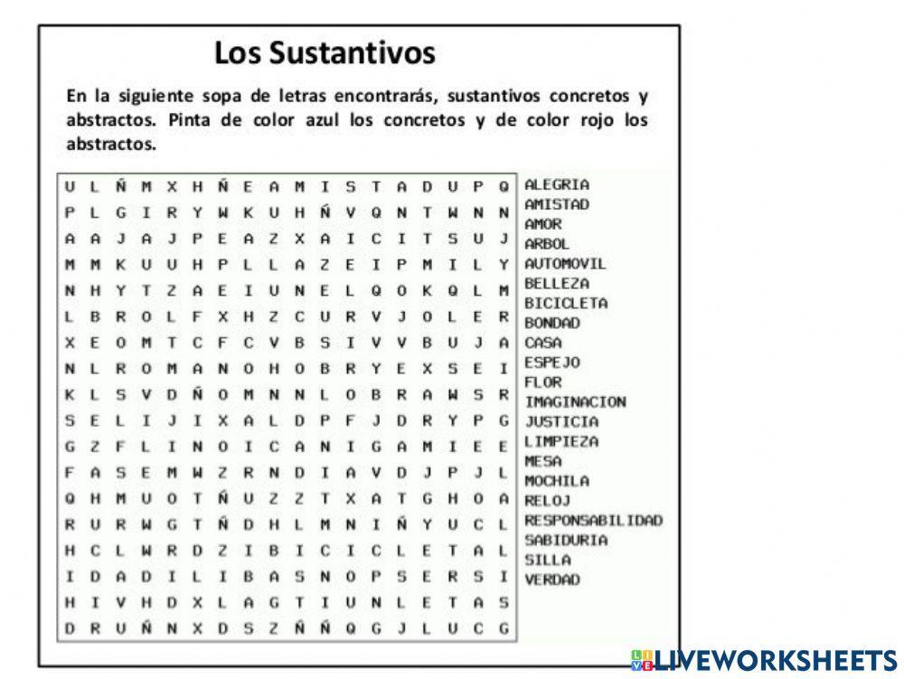 Sopa de letras sustantivo
