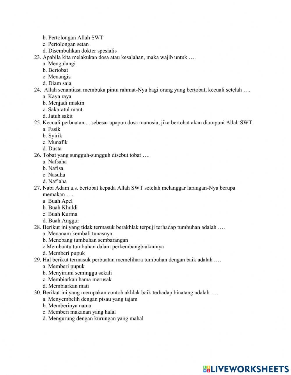 Pat aqidah akhlak kelas 6