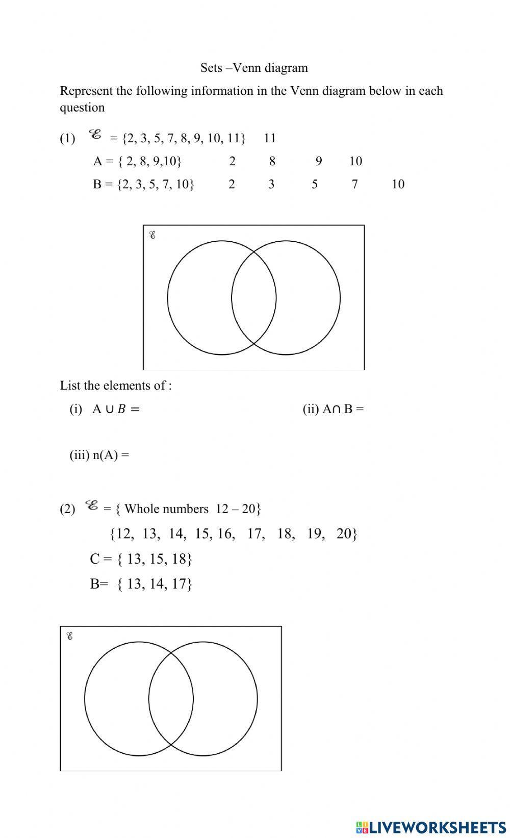 Representing information in A Venn diagram