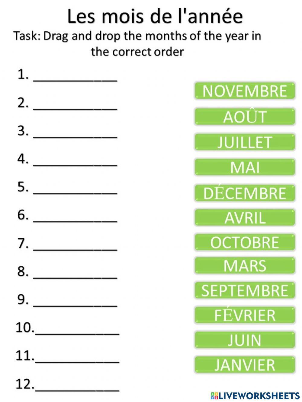 Les Mois De L année Exercices Pdf Les mois de l'annee online exercise for Grade 1 | Live Worksheets