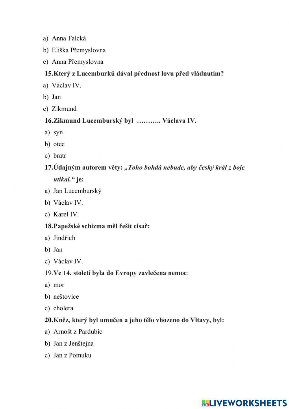 Lucemburkové - test