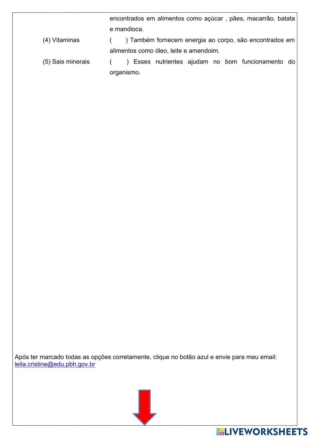 Nutriente dos alimentos