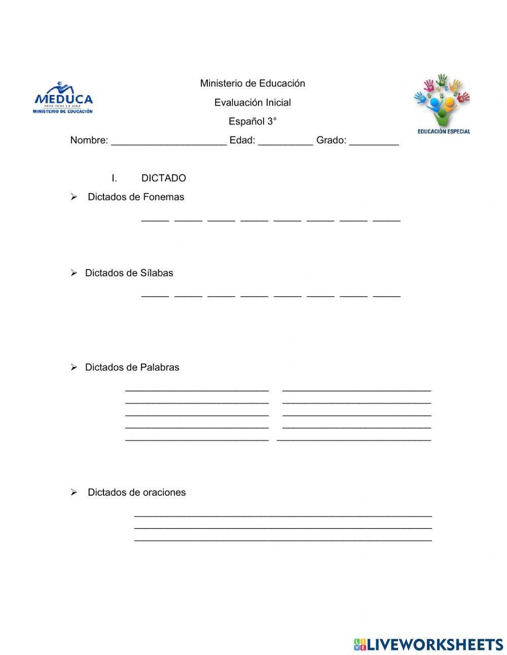 Prueba Inicial de Lectoescritura