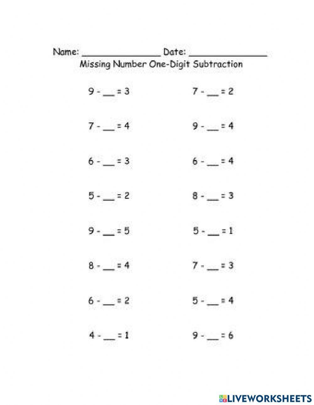 Subtraction with a missing number