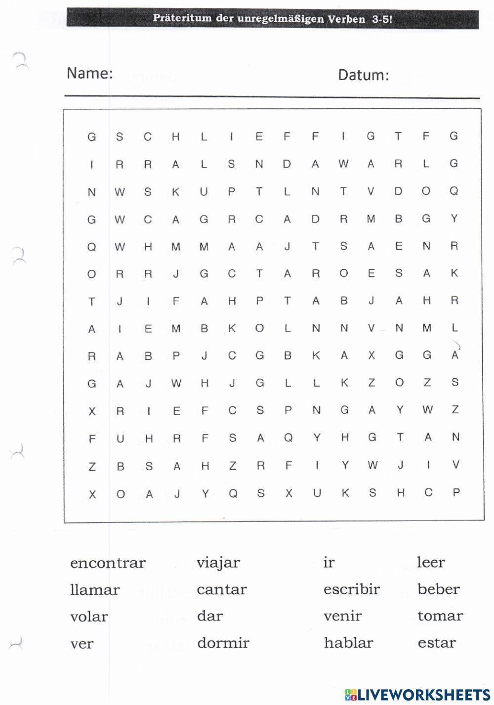 Sopa de letras verbos pasado verbos irregulares