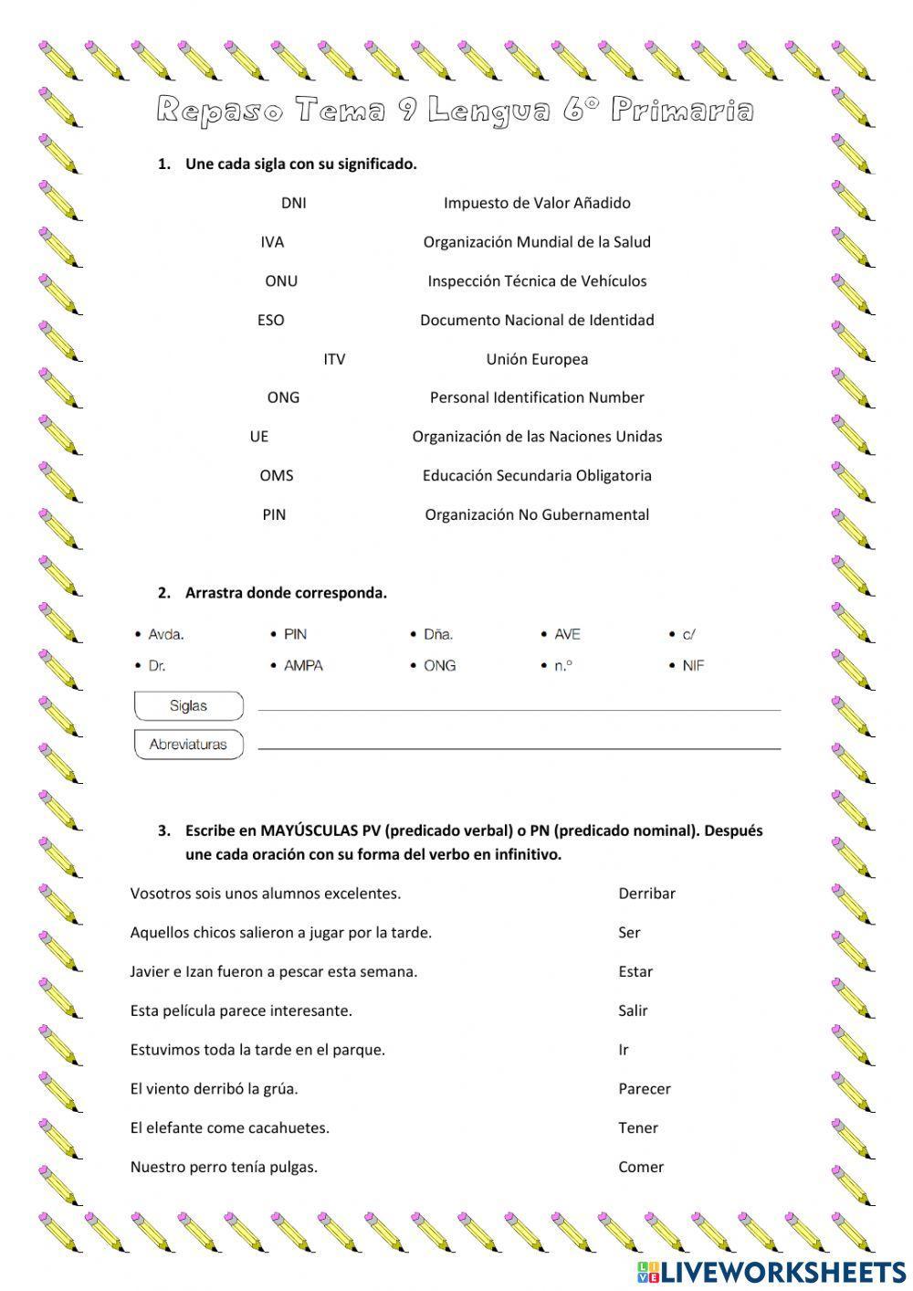 Repaso lengua tema 9