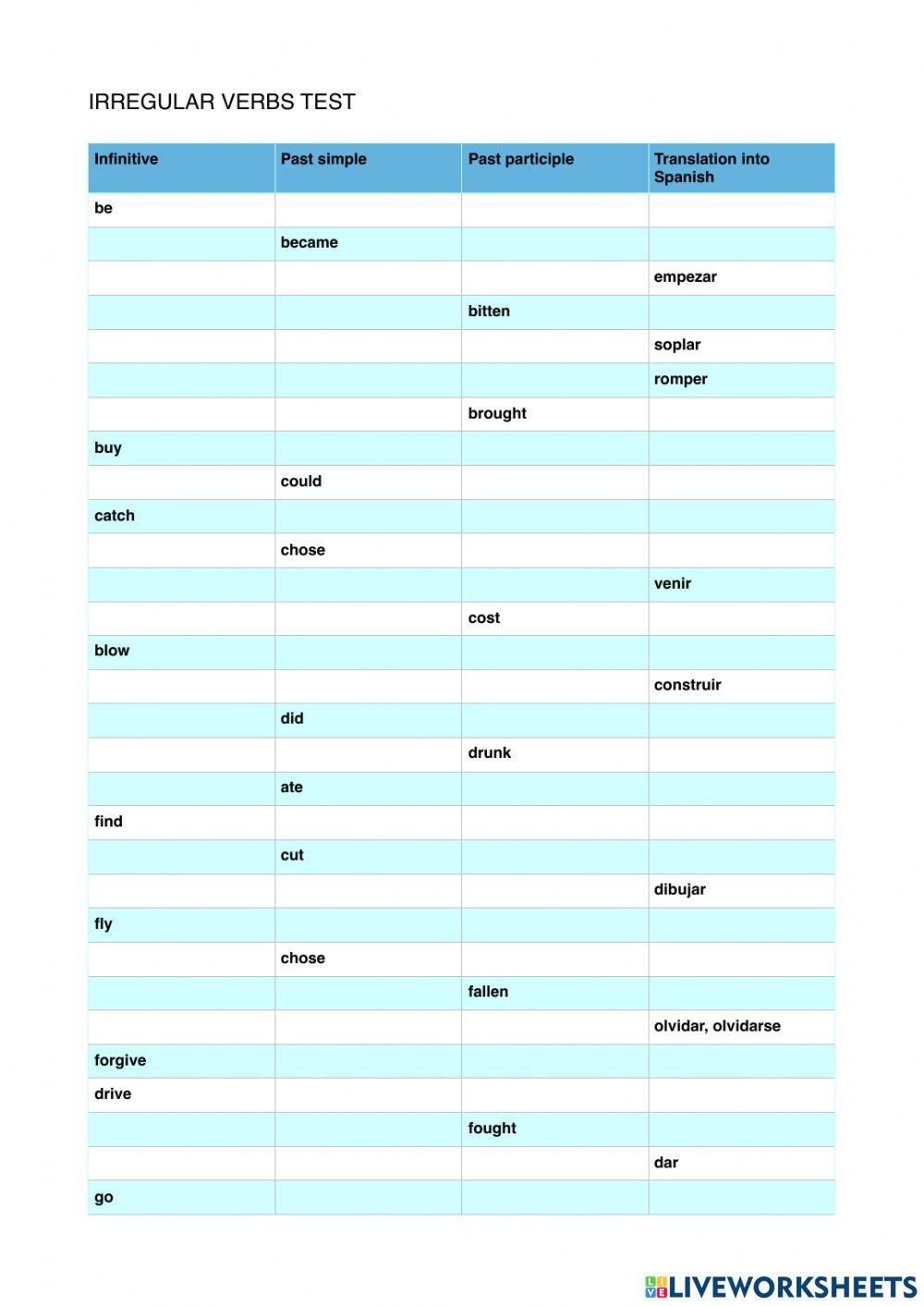 Irregular verbs test