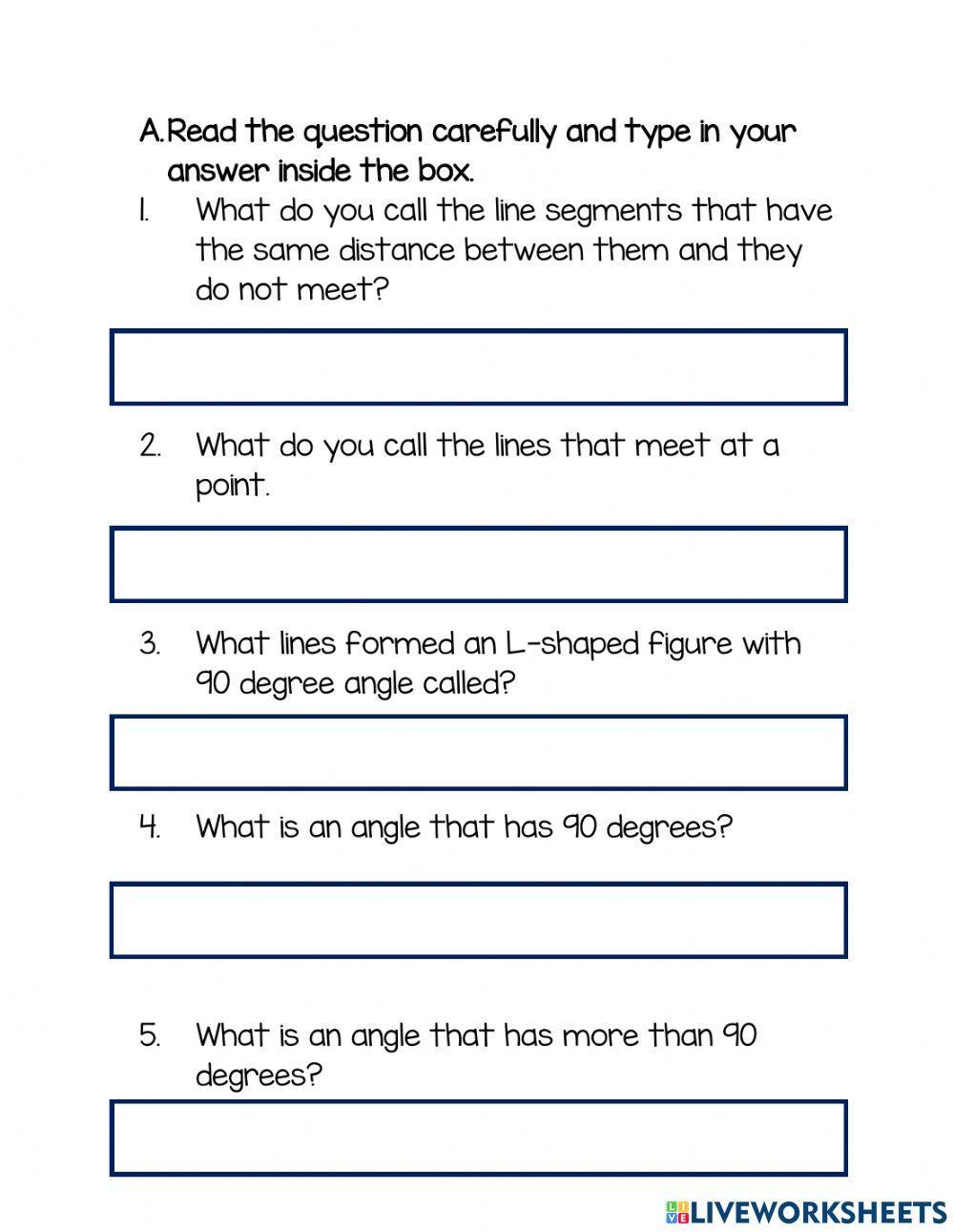 Lines and angles online worksheet for 3 live worksheets