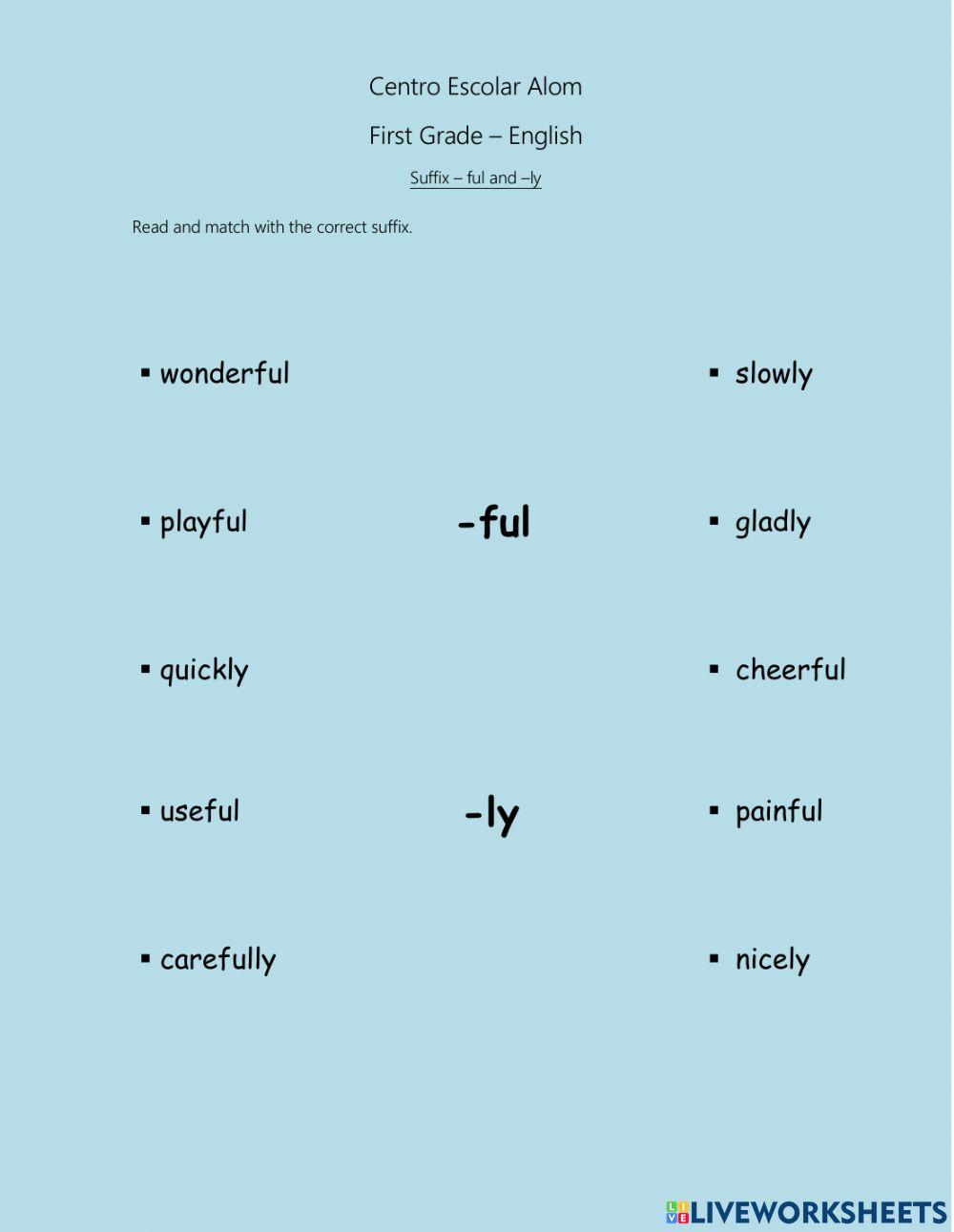 Suffix full and ly worksheet Live Worksheets