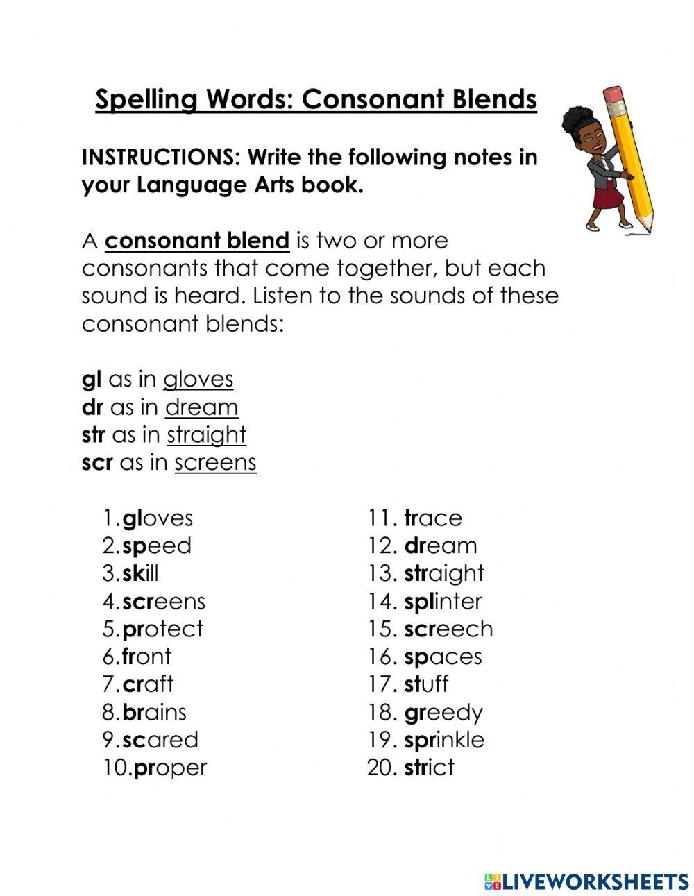 Pdf online worksheet: Consonant Blends Live Worksheets