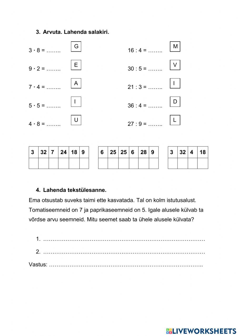 Korrutamine ja jagamine 1-5