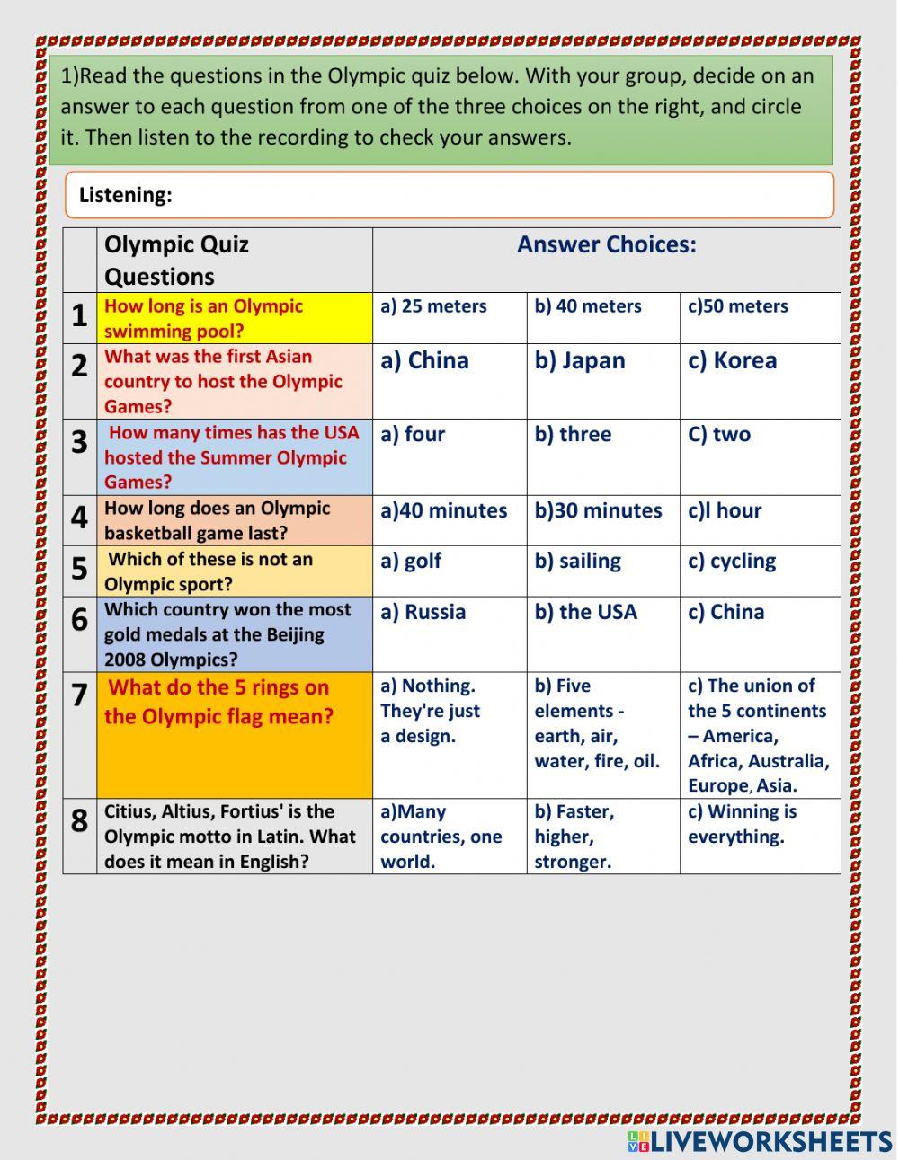 QUIZ OLIMPICO online exercise for