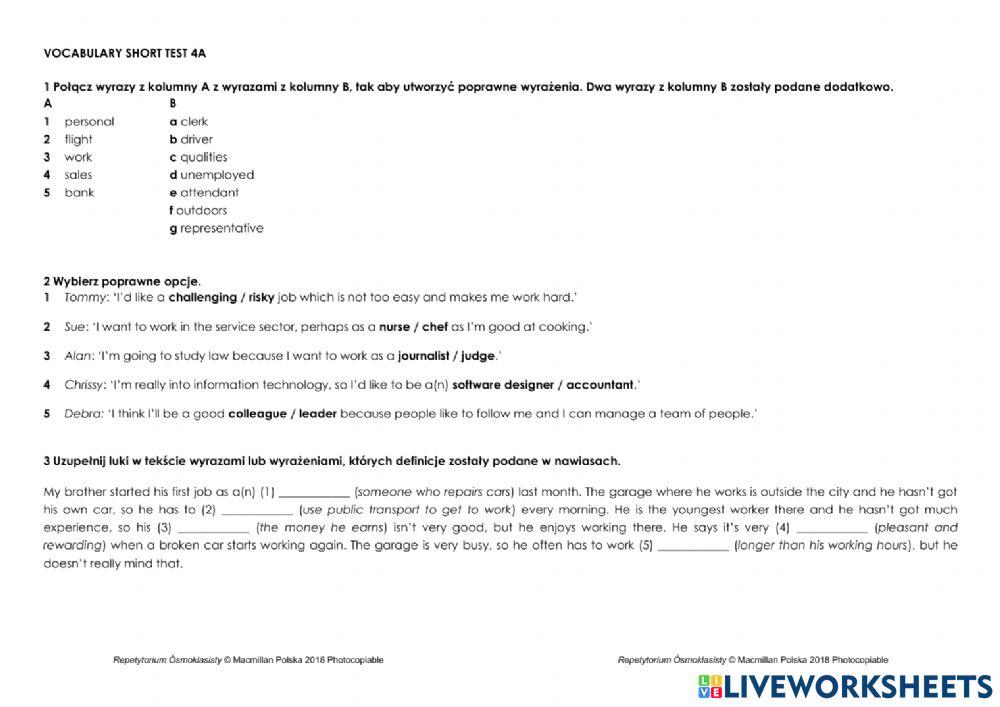 Unit 3-4 Repetytorium Rozszerzenie Sprawdzian repetytorium słownictwo unit 4-praca online exercise for | Live Worksheets