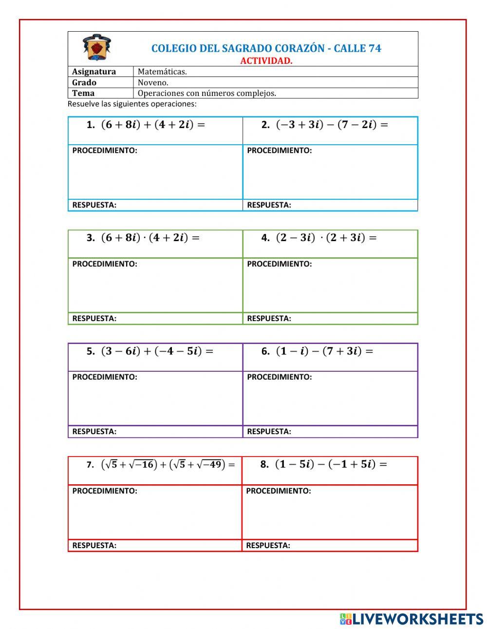 Operaciones con números complejos