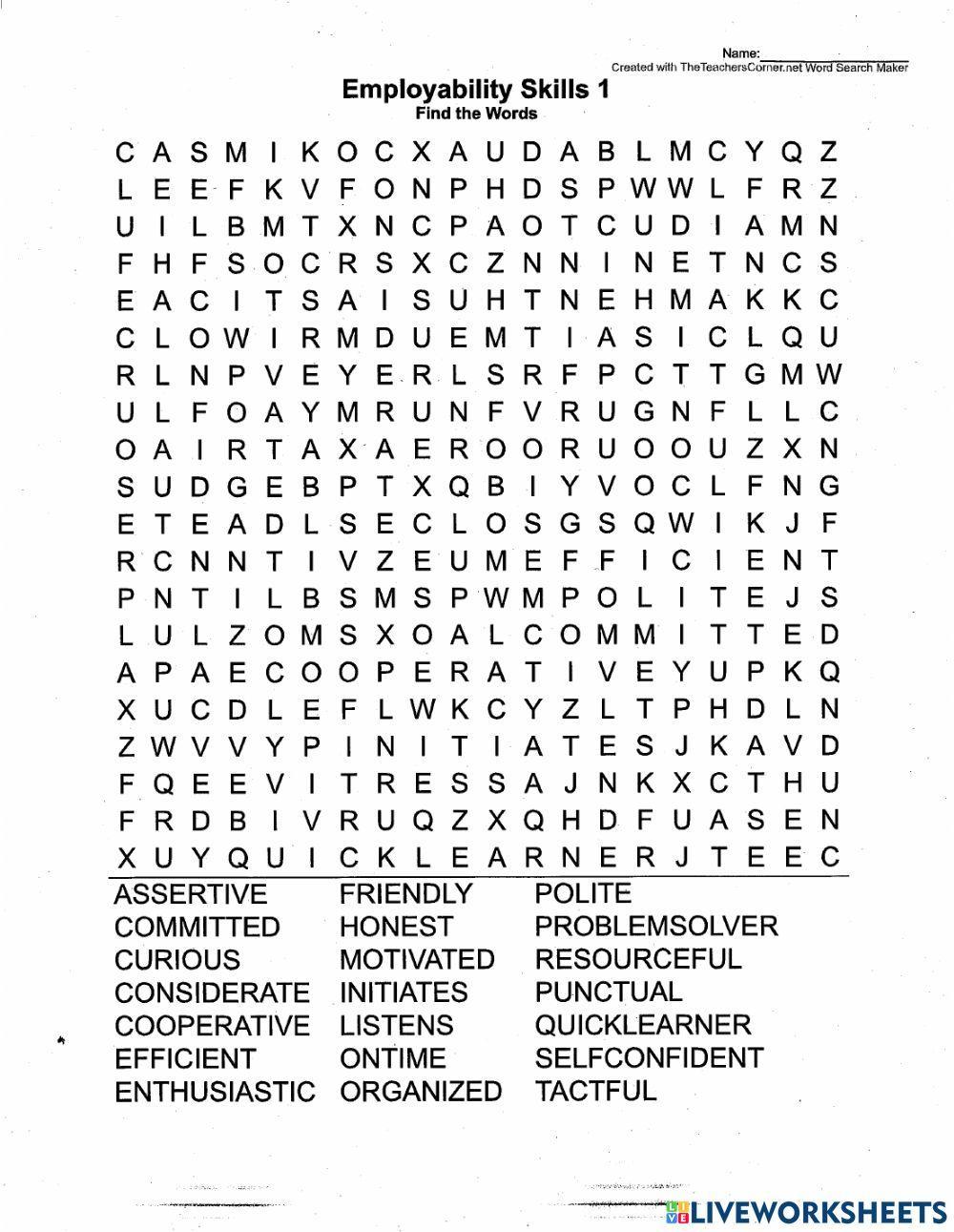 Employability Skills 1 worksheet | Live Worksheets