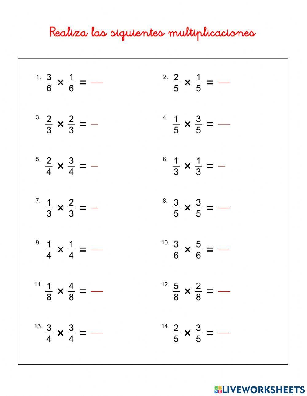 Multiplicación de fracciones Multiplicación de fracciones