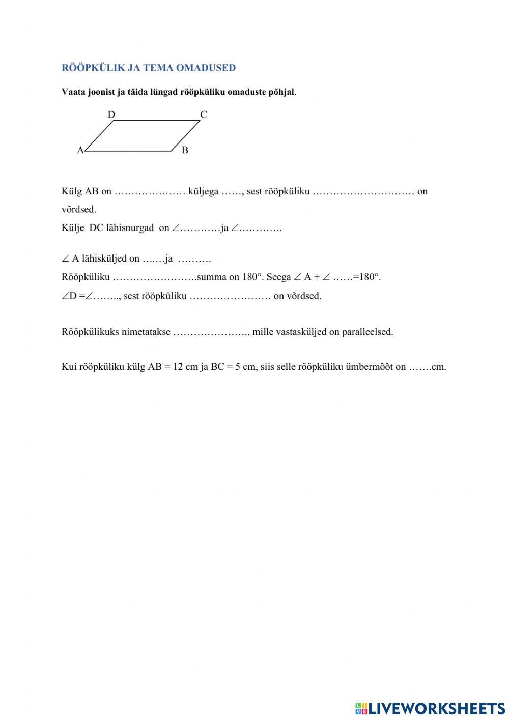 Rööpküliku omadused Rööpküliku omadused