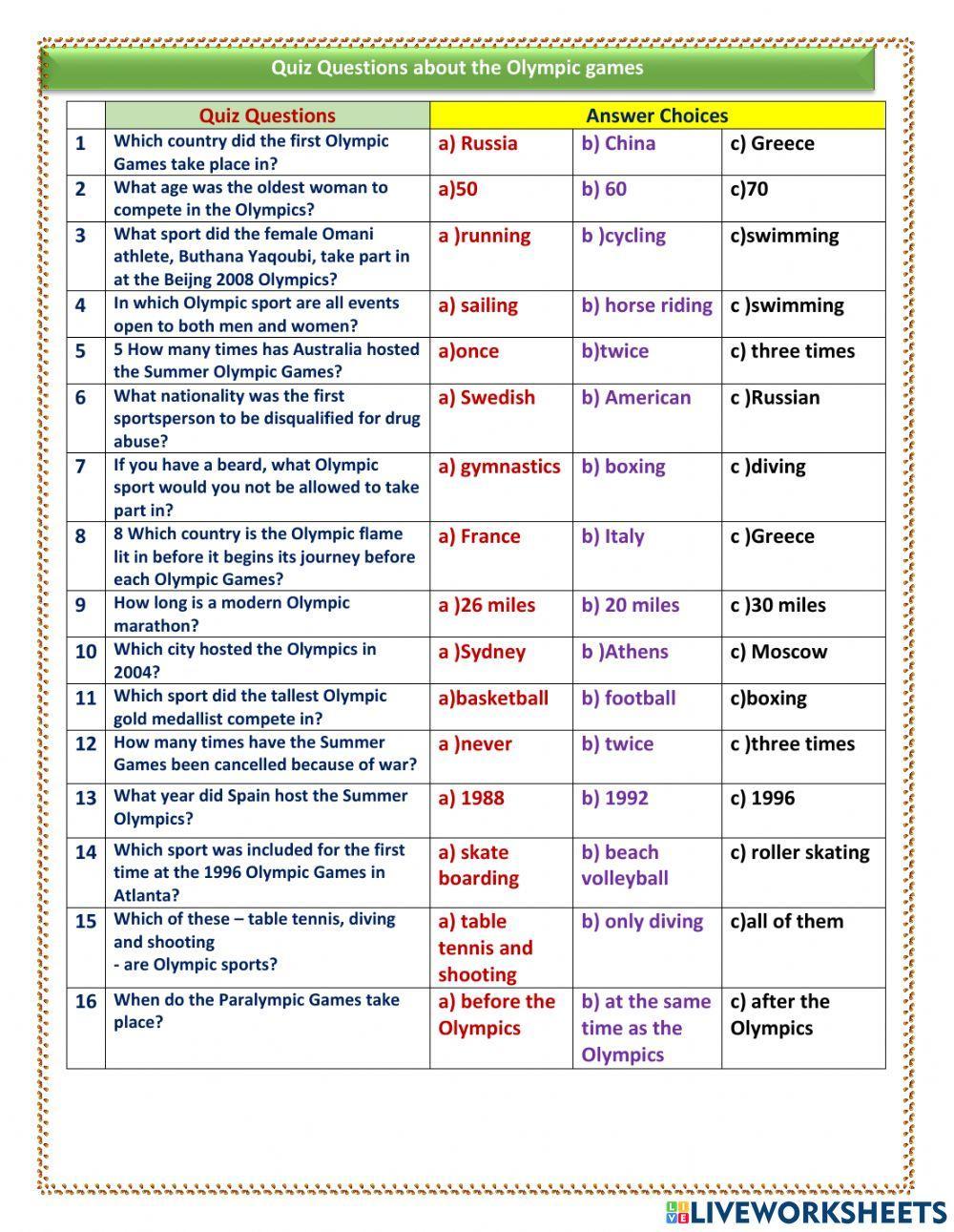 The Olympic games quiz