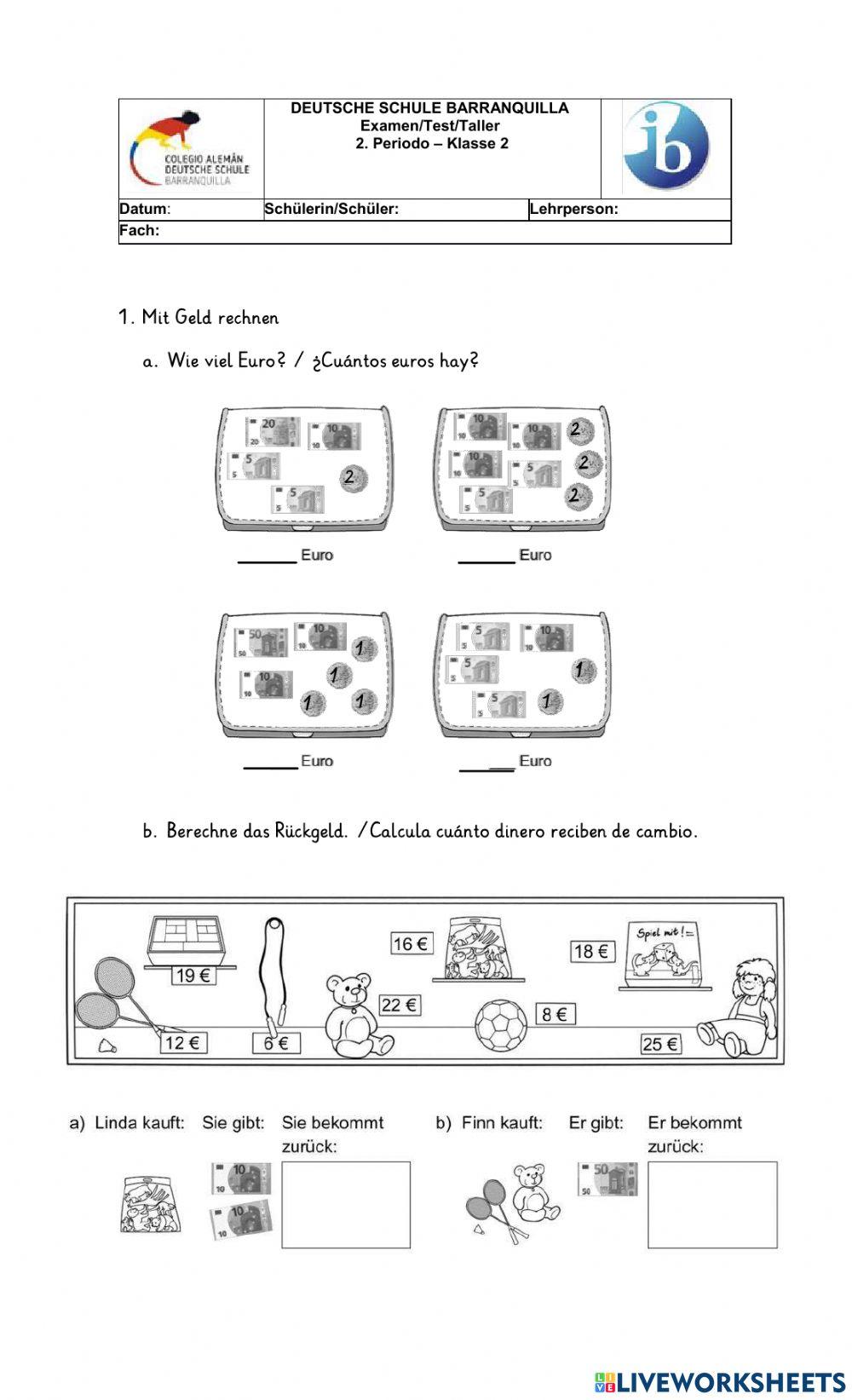 Mathearbeit - Klasse 2