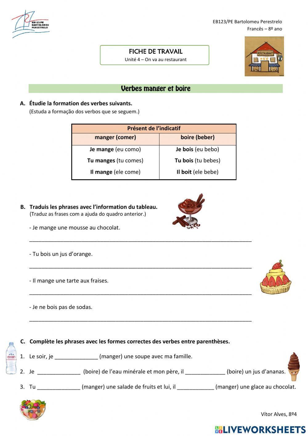 Verbes manger et boire