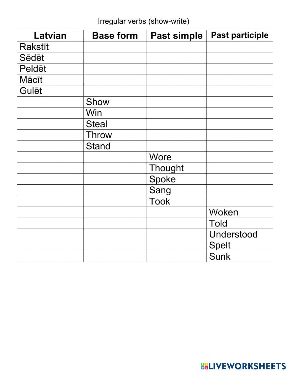 Irregular verbs (show-write)