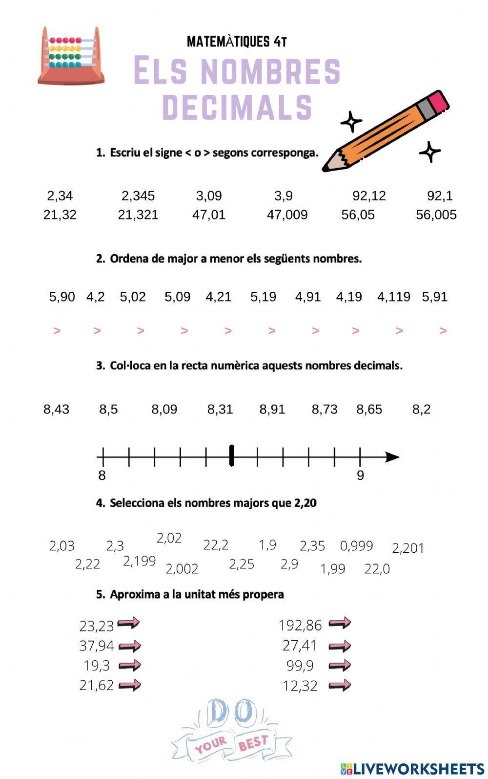 Nombres decimals. Ordre i recta numèrica