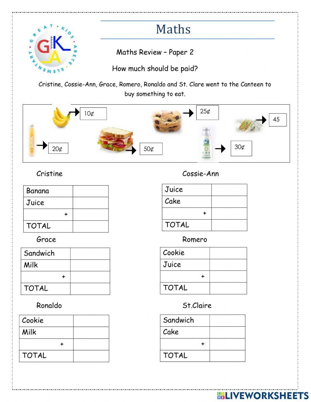 Money Review Worksheet