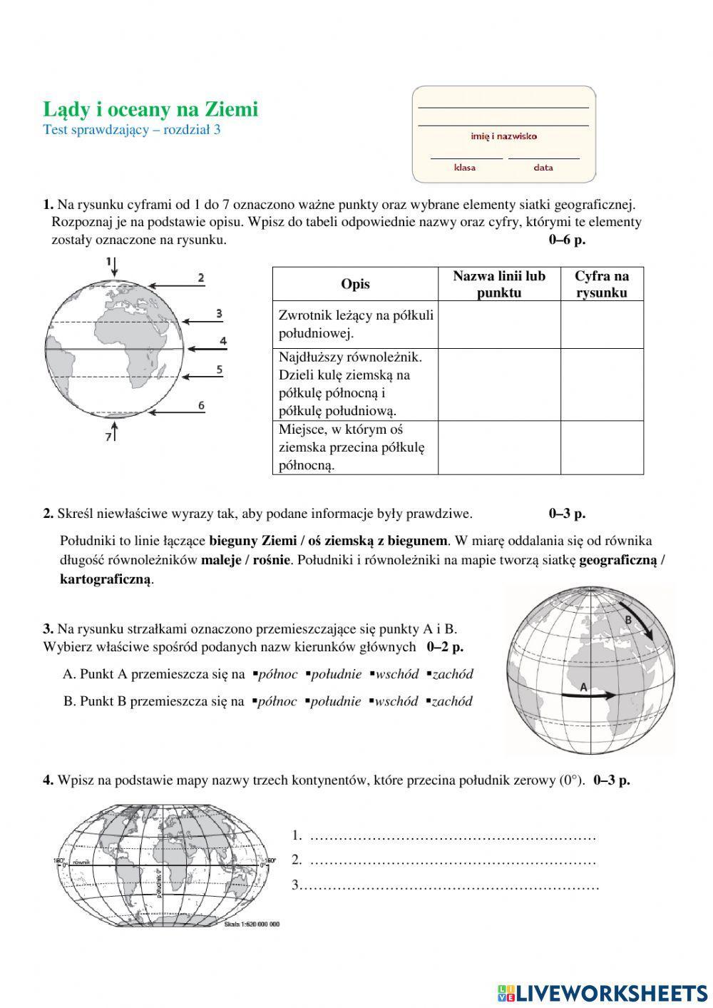 Lądy i oceany na kuli ziemskiej