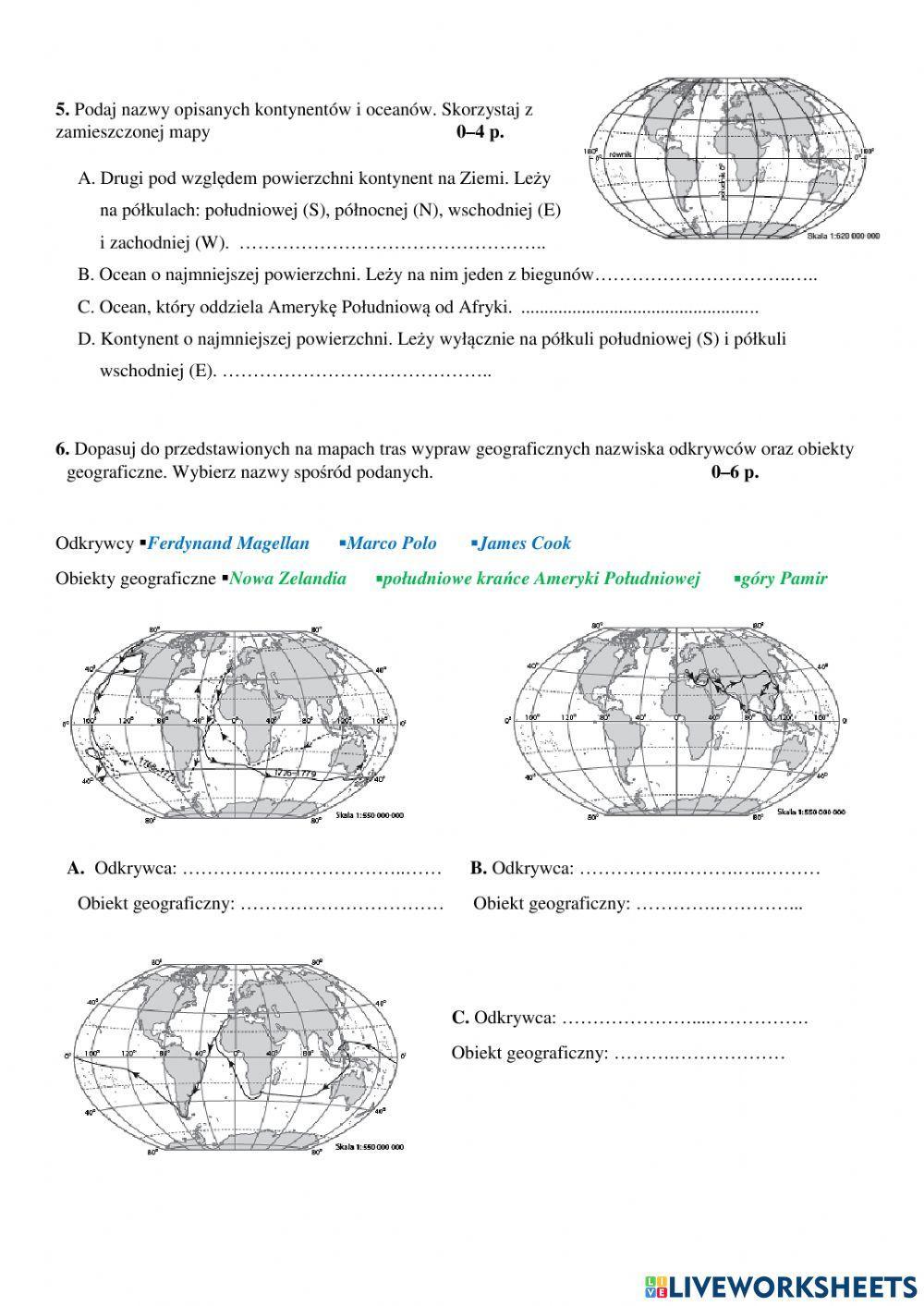 Lądy i oceany na kuli ziemskiej