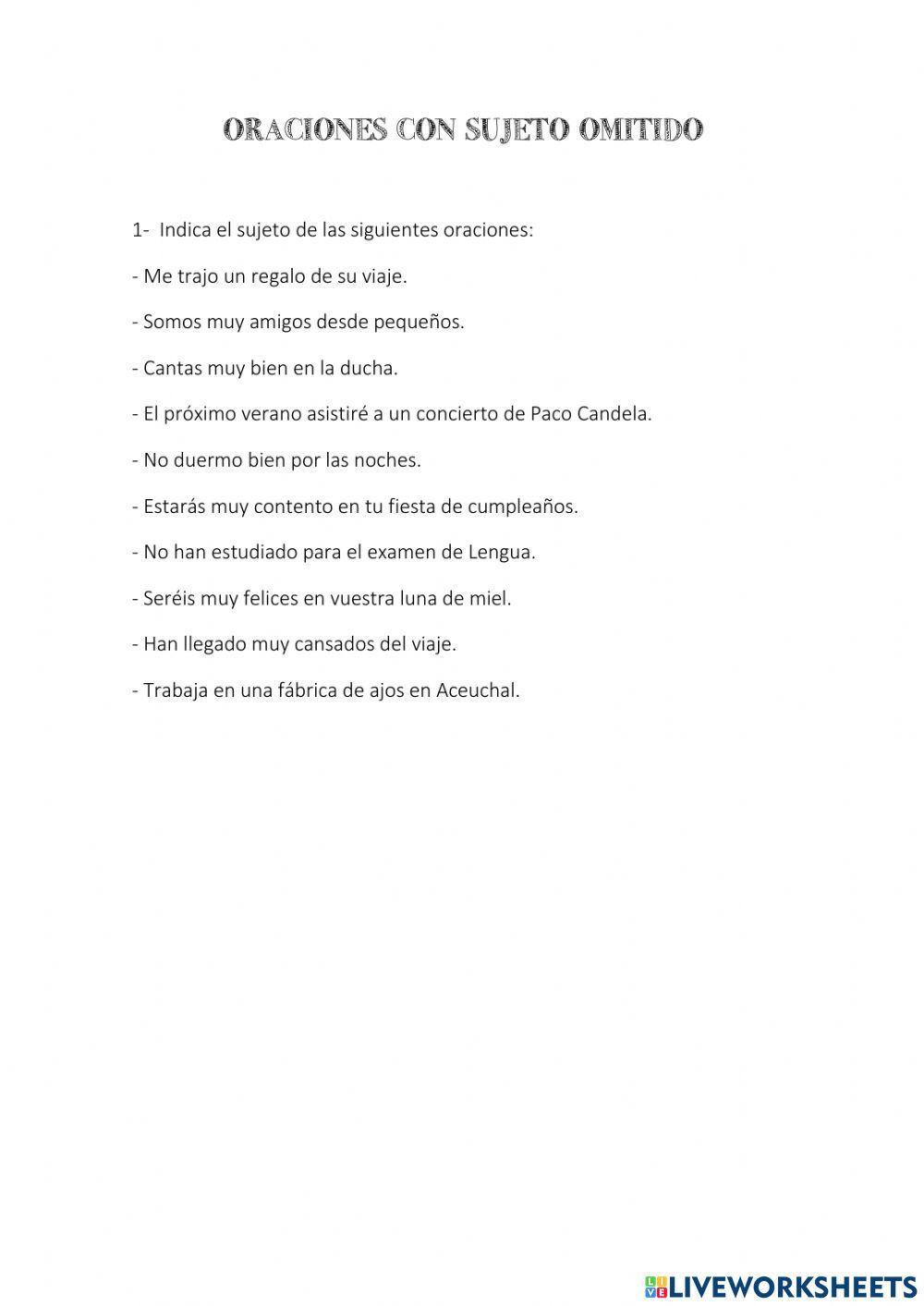 Oraciones Sujeto Omitido