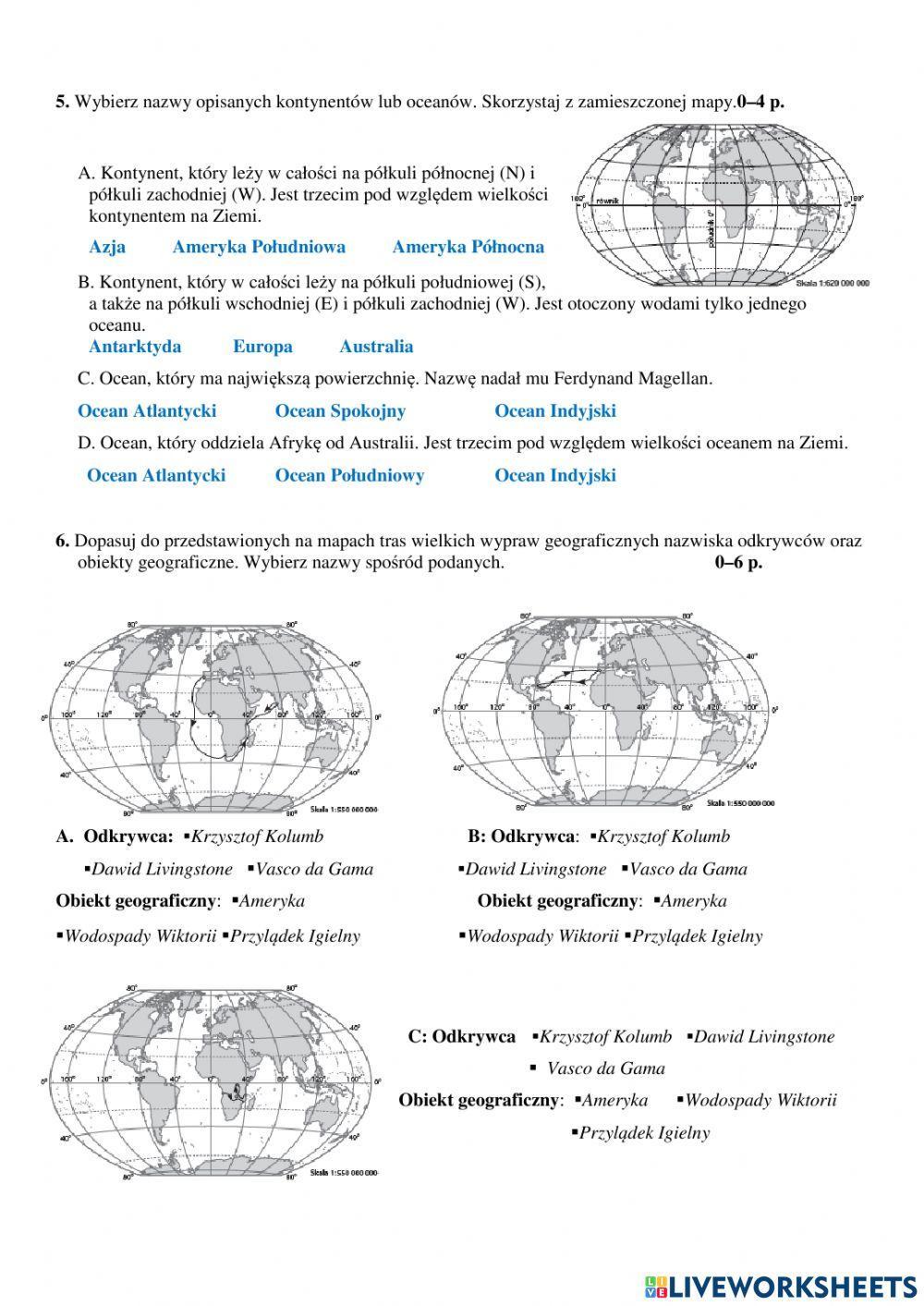 Lądy i oceany na kuli ziemskiej