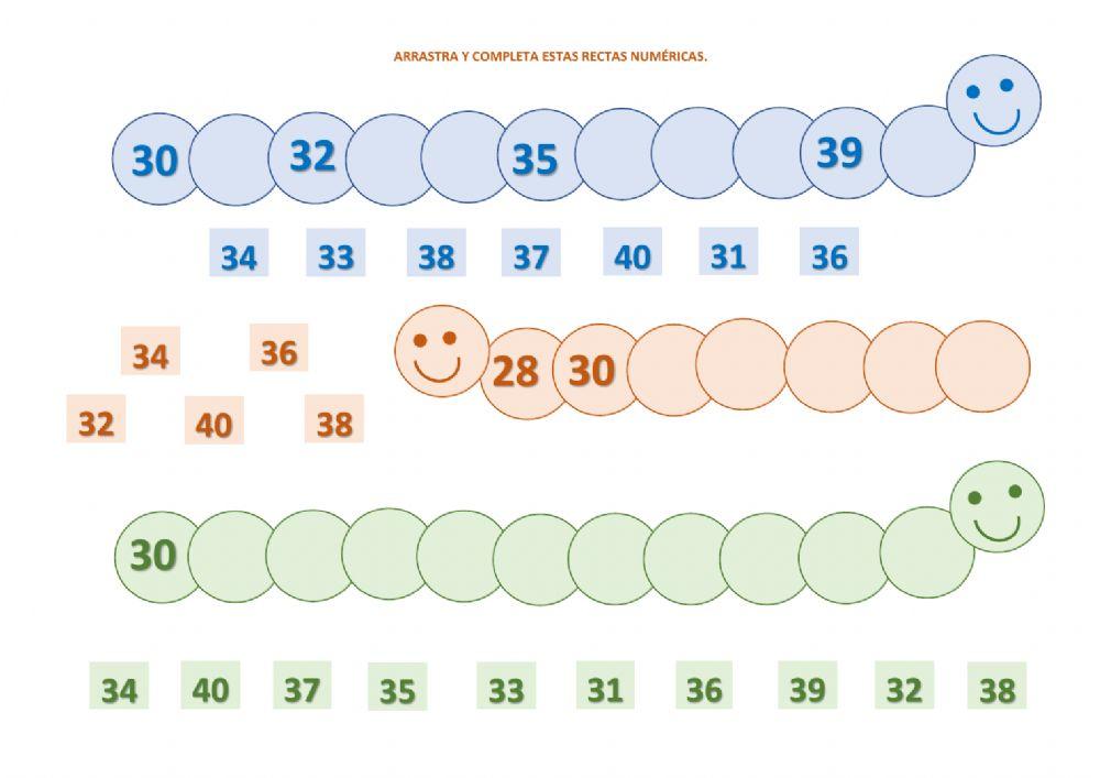 Recta numérica del 30 al 40