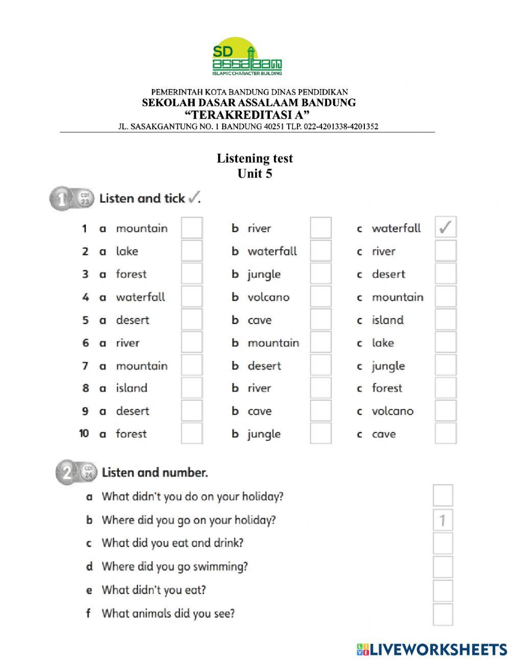 Listening Test Unit 5 Wild Animal