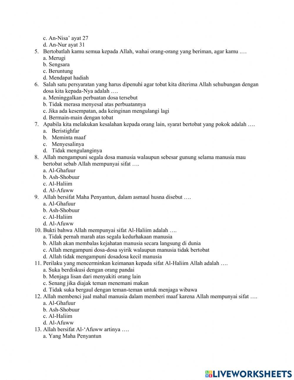 Pat aqidah akhlak kelas 6