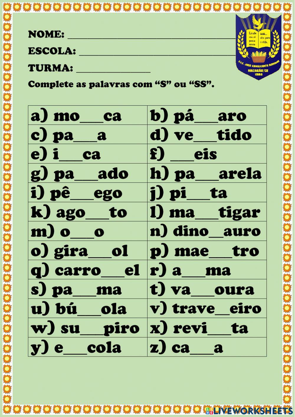 PALAVRAS COM -S- e -SS-