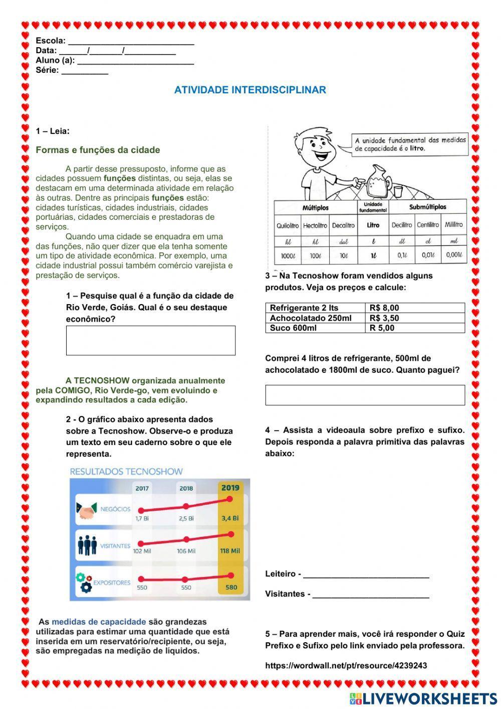 Atividade interdisciplinar Função e forma das cidades